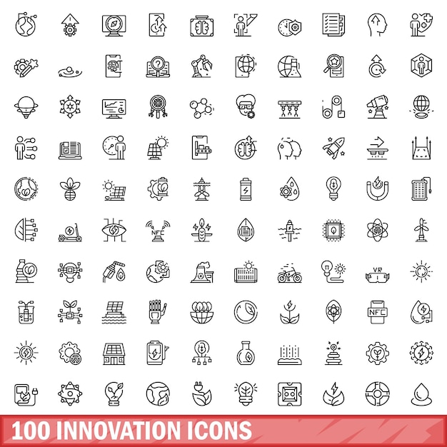 100 iconos de innovación establecer estilo de esquema