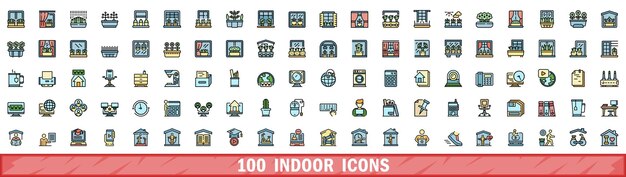 100 iconos interiores con estilo de línea de color