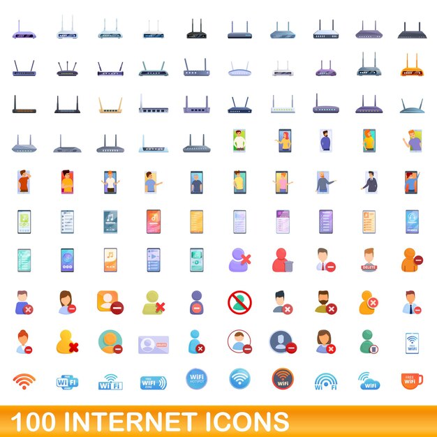 100 iconos de Internet, estilo de dibujos animados