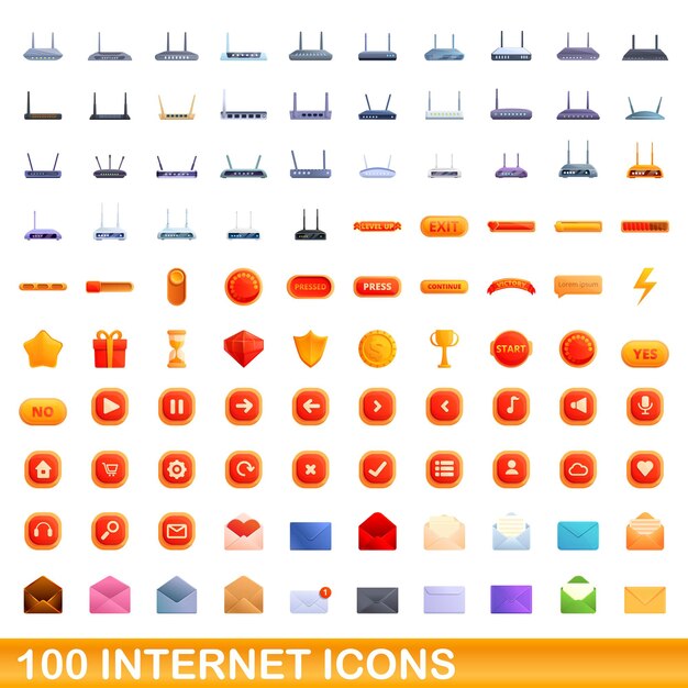 100 iconos de Internet, estilo de dibujos animados