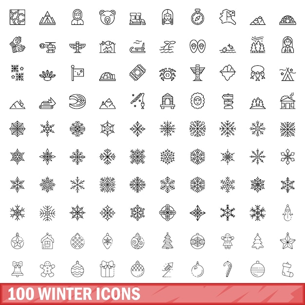 100 iconos de invierno establecer estilo de esquema