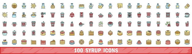 100 iconos de jarabe conjunto de estilo de línea de color