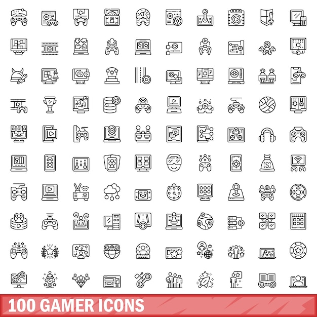 100 iconos de jugador establecer estilo de contorno