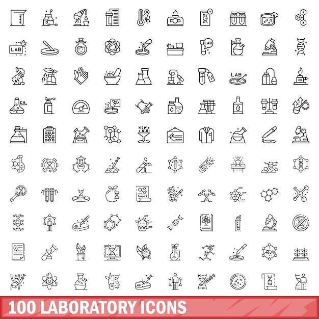 100 iconos de laboratorio establecer estilo de esquema