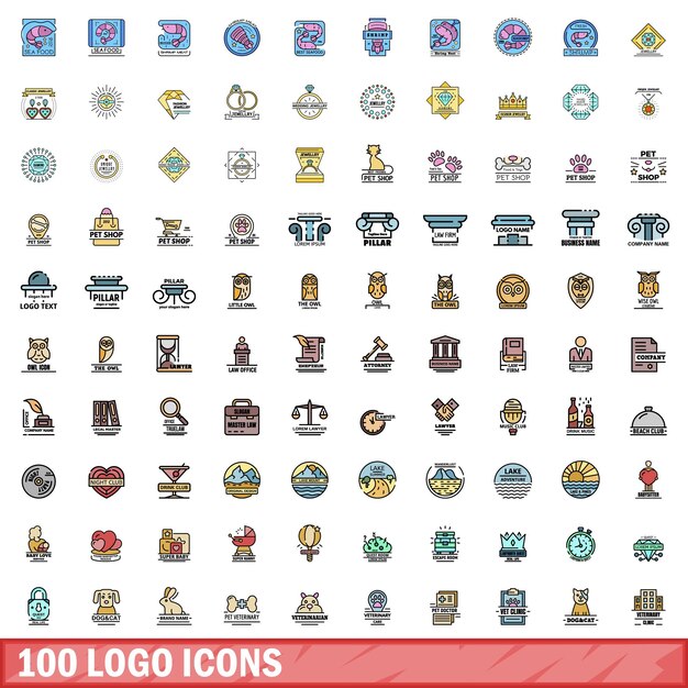 100 iconos de logotipo ajustados al estilo de la línea de color