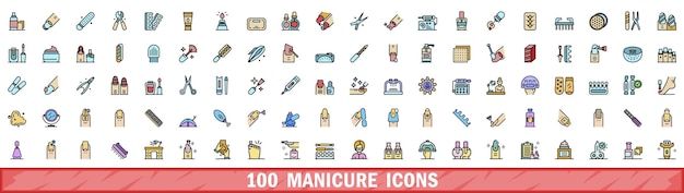 100 íconos de manicura con estilo de línea de color