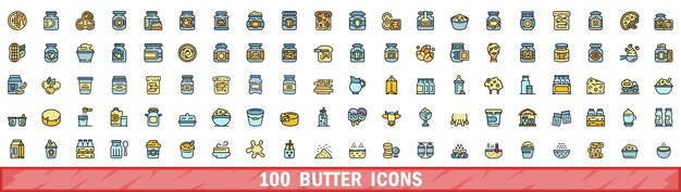 100 iconos de mantequilla establecidos en el estilo de la línea de color