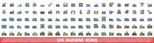100 íconos de máquina configurados estilo de línea de color
