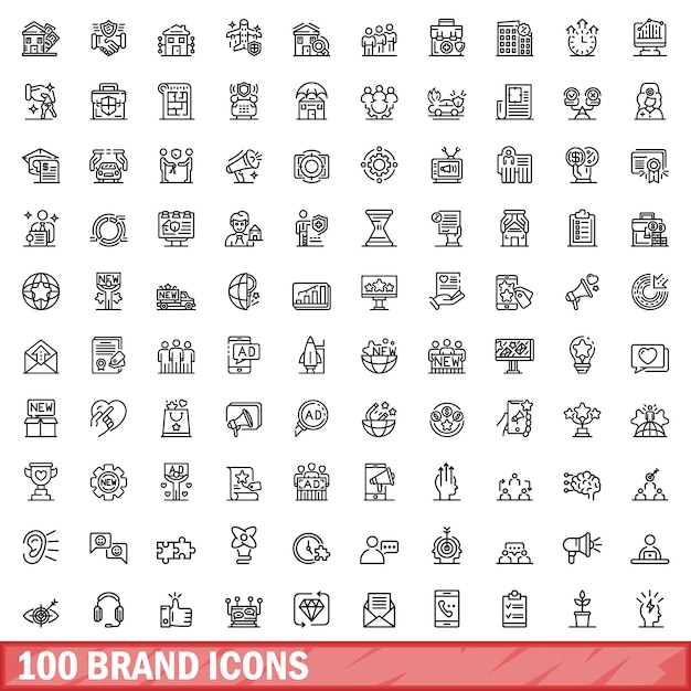 Vector 100 iconos de marca establecer estilo de contorno