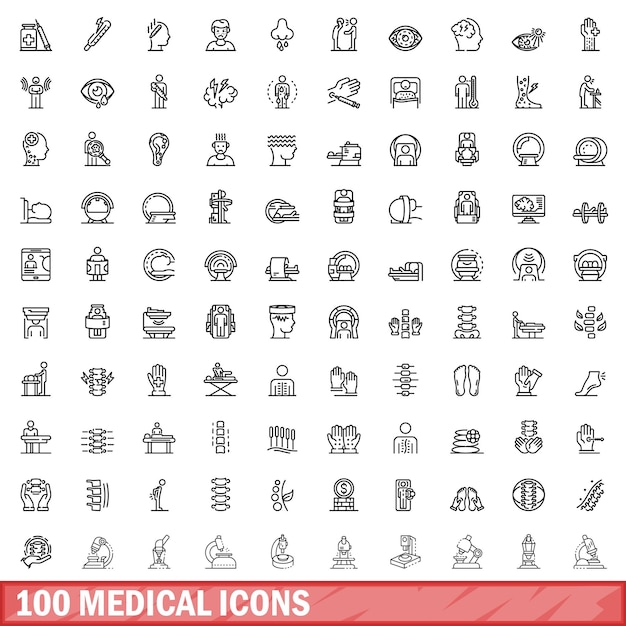 100 iconos médicos establecer estilo de contorno