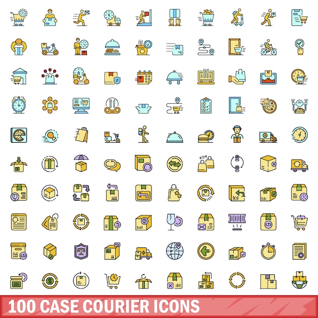 Vector 100 iconos de mensajero de casos establecidos estilo de línea de color