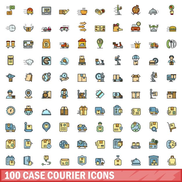 100 iconos de mensajero de casos establecidos estilo de línea de color
