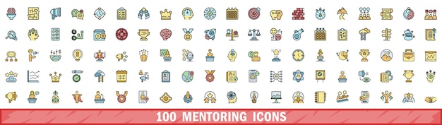 100 íconos de mentoring con estilo de línea de color