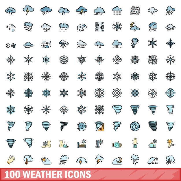 100 iconos meteorológicos con estilo de línea de color