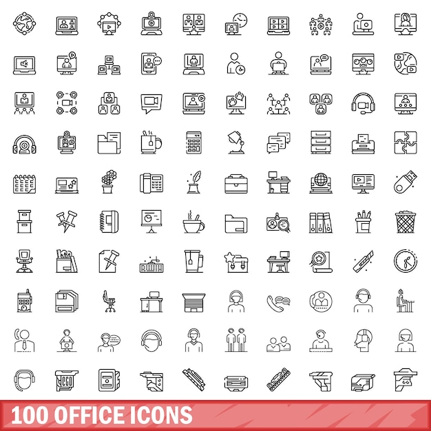 100 iconos de oficina establecer estilo de esquema