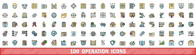 100 iconos de operación establecidos estilo de línea de color