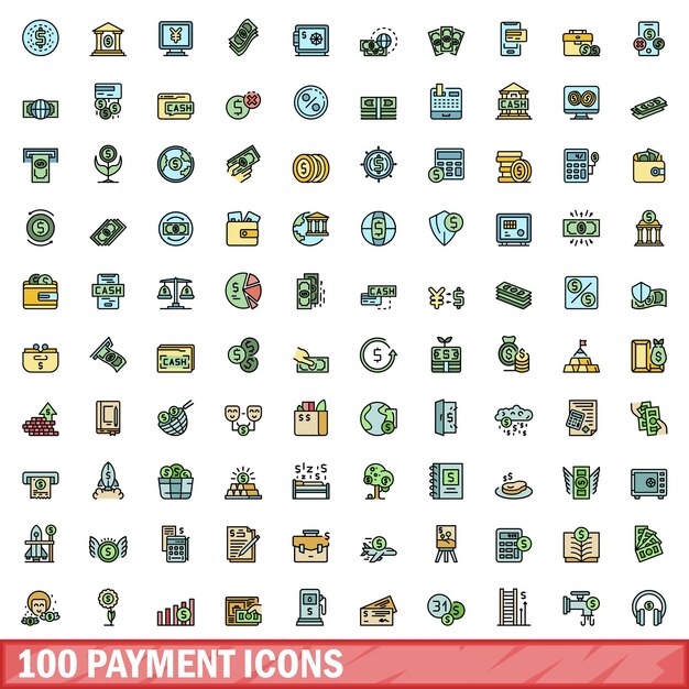 100 íconos de pago con estilo de línea de color