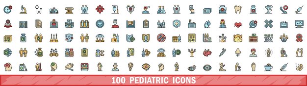 100 íconos pediátricos con estilo de línea de color