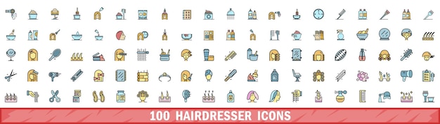 100 iconos de peluquería con estilo de línea de color
