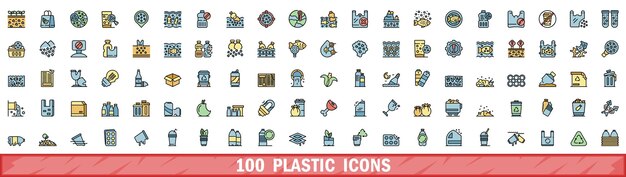 100 iconos de plástico con estilo de línea de color