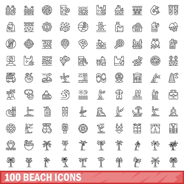 100 iconos de playa establecer estilo de contorno