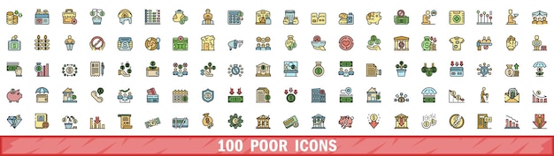 100 íconos pobres con estilo de línea de color