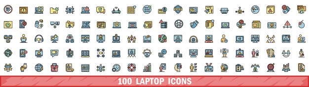 100 iconos de portátiles con estilo de línea de color