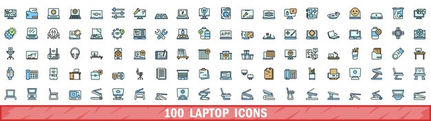 100 iconos de portátiles con estilo de línea de color