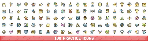100 íconos de práctica establecidos estilo de línea de color
