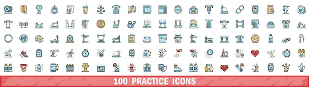100 íconos de práctica establecidos estilo de línea de color
