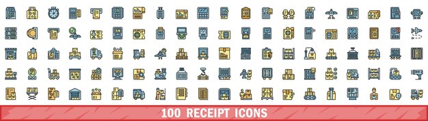 100 iconos de recibo establecidos en el estilo de la línea de color