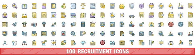 100 iconos de reclutamiento ajustados al estilo de la línea de color
