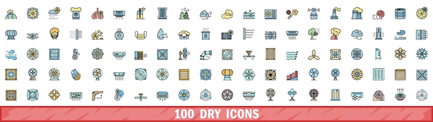 100 íconos secos con estilo de línea de color