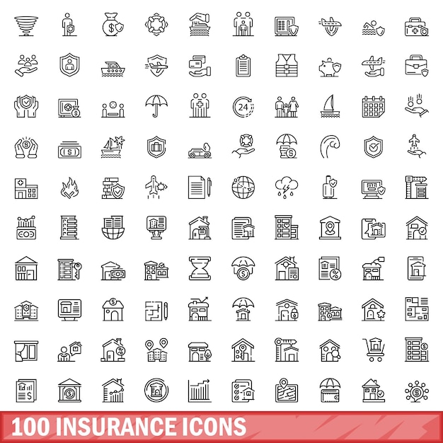 100 iconos de seguros establecer estilo de contorno