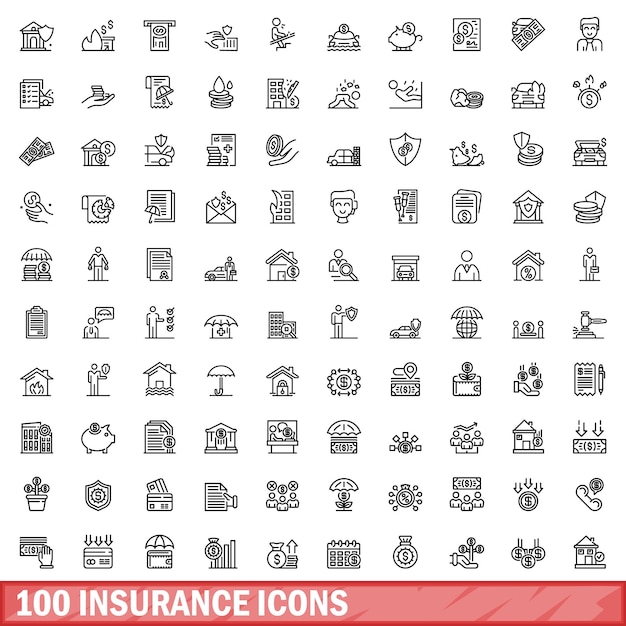 100 iconos de seguros establecer estilo de contorno