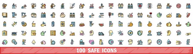 100 íconos seguros con estilo de línea de color