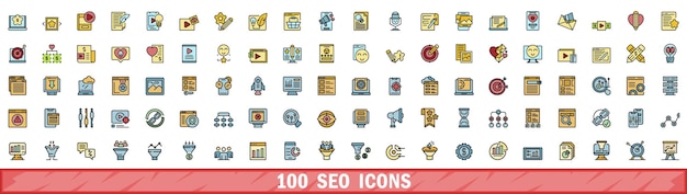100 íconos de SEO con estilo de línea de color