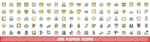 100 iconos de servilleta con estilo de línea de color