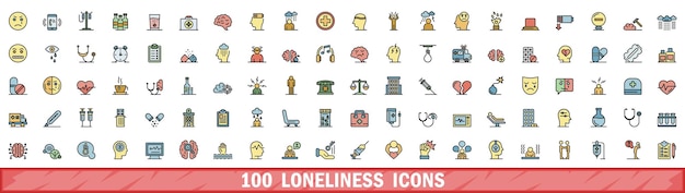 100 iconos de soledad con estilo de línea de color