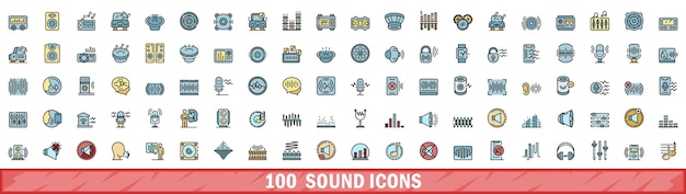100 iconos de sonido configurados estilo de línea de color