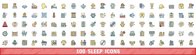 100 íconos de sueño conjunto de estilo de línea de color