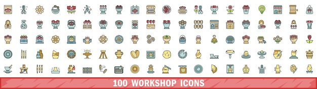 100 iconos de taller con estilo de línea de color