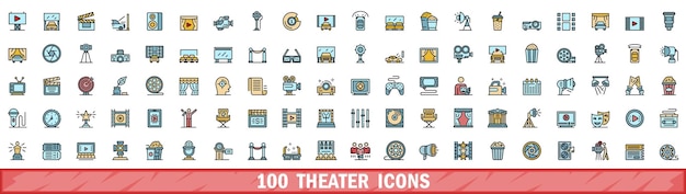 100 iconos de teatro con estilo de línea de color
