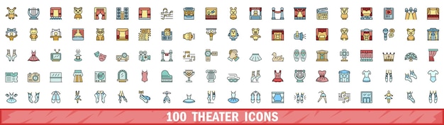 100 iconos de teatro con estilo de línea de color