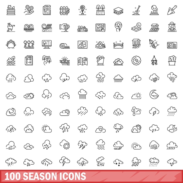 100 iconos de temporada establecer estilo de contorno