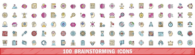 100 iconos de tormenta de ideas con estilo de línea de color