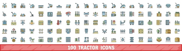 100 iconos de tractor con estilo de línea de color