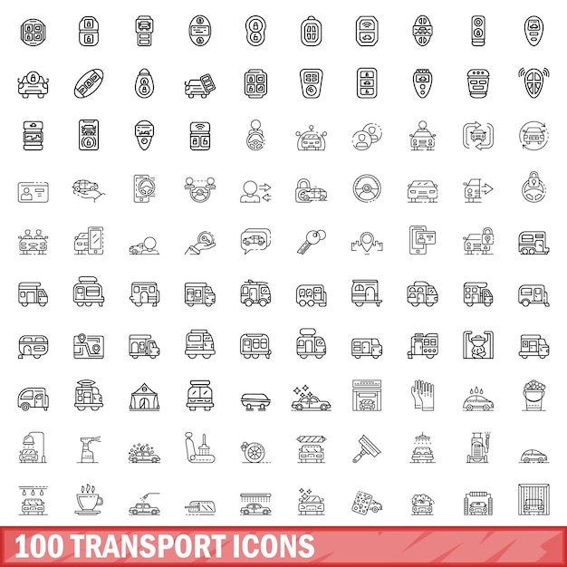 100 iconos de transporte establecer estilo de contorno