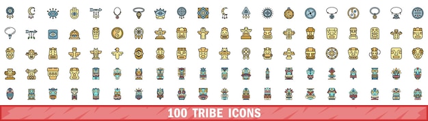 100 íconos de la tribu configuraron el estilo de la línea de color