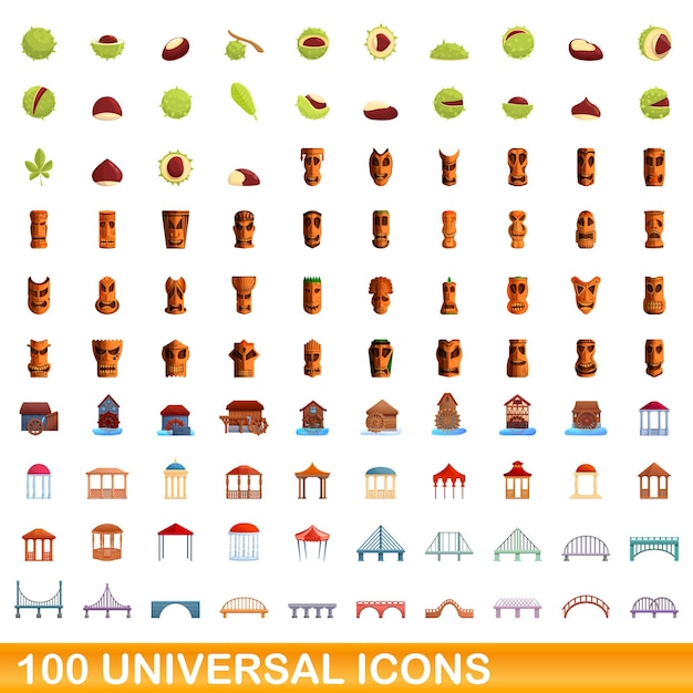 100 iconos universales establecidos. ilustración de dibujos animados de 100 iconos universales vector conjunto aislado sobre fondo blanco